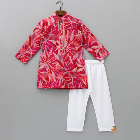 Pre Order: Printed Multicolour Kurta And White Pyjama