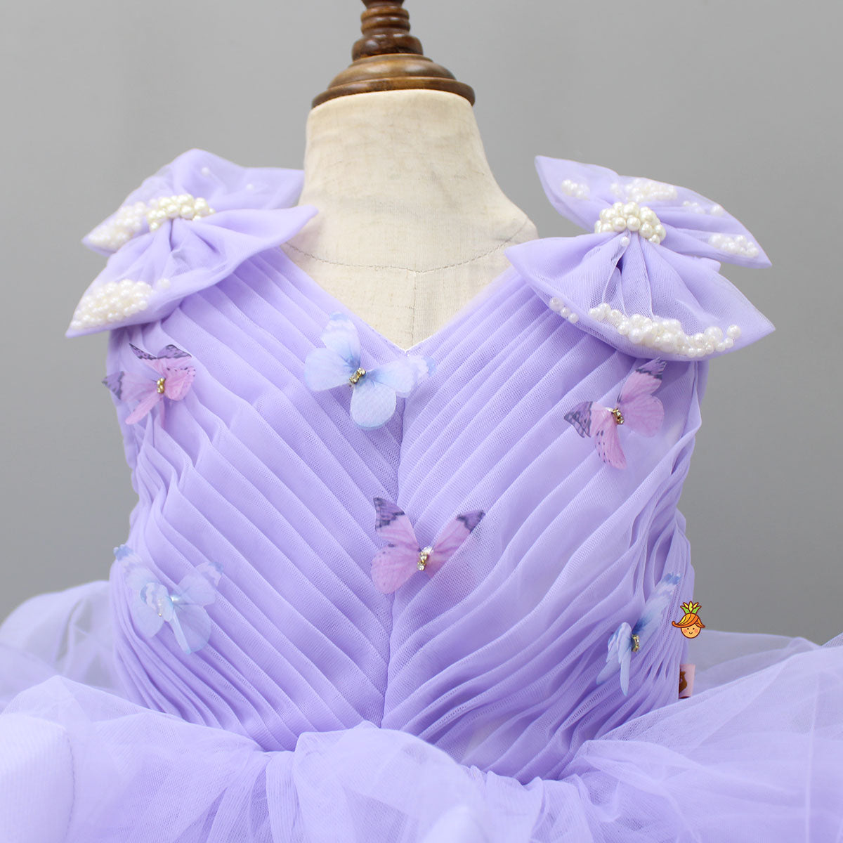 Bows Enhanced Ruffle Layered Lavender Net Dress