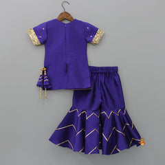 Pre Order: Embroidered Purple Kurti And Sharara With Net Dupatta
