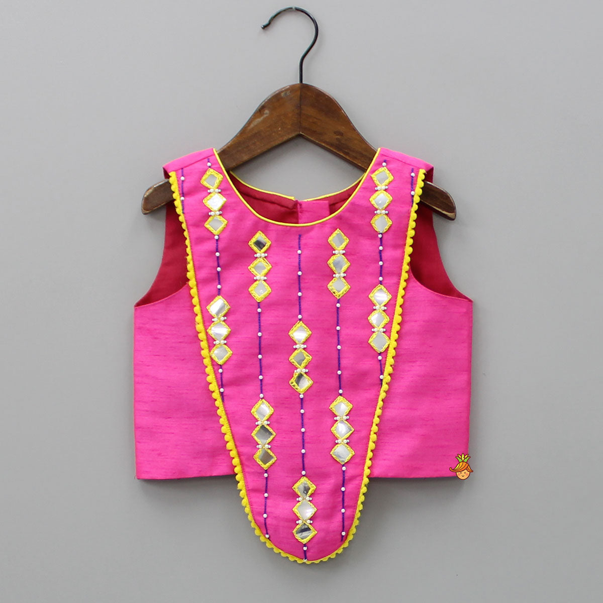 Faux Mirror Work Pink Top And Stylish Hem Pant With Gota Lace Detail Multicolour Cape