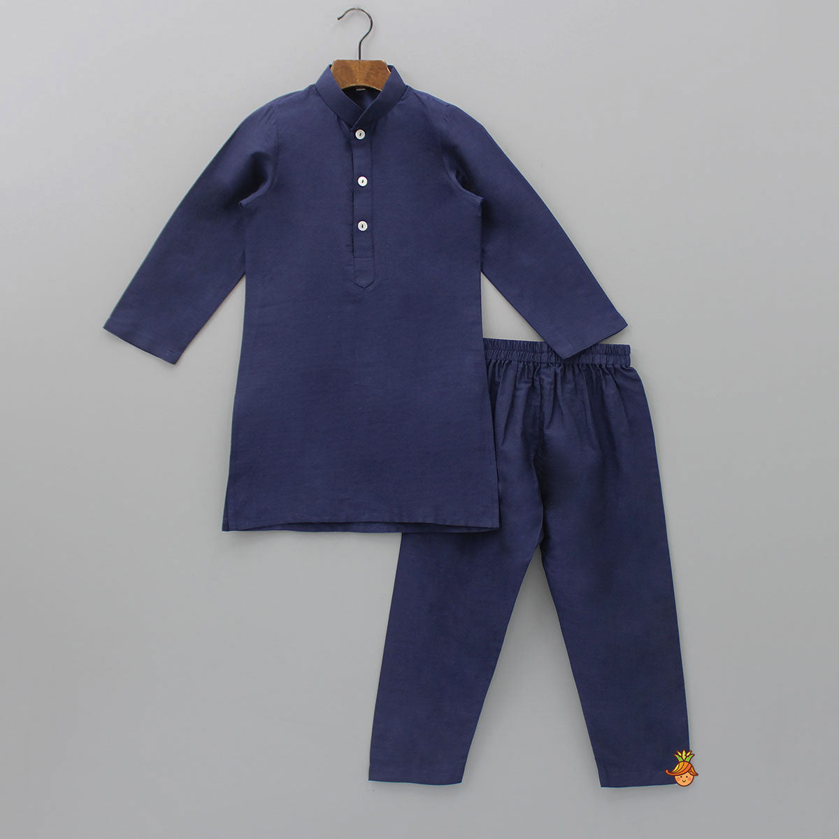 Front Placket Blue Kurta With Embroidered Jacket And Pyjama