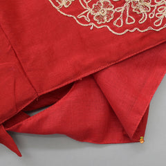 Pre Order: Dual Back Knot Detail Red Top And Tassels Enhanced Lehenga