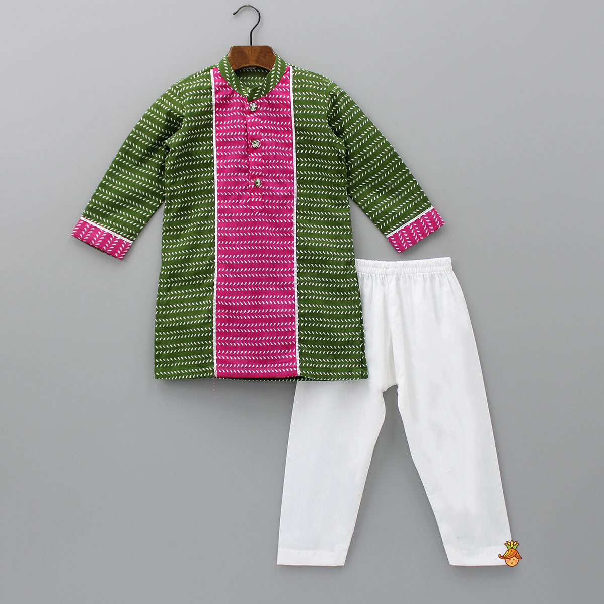 Pre Order: Printed Colour Block Kurta And Pyjama
