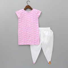 Pre Order: Elegant Pink Kurti And Dhoti Pant With Net Dupatta