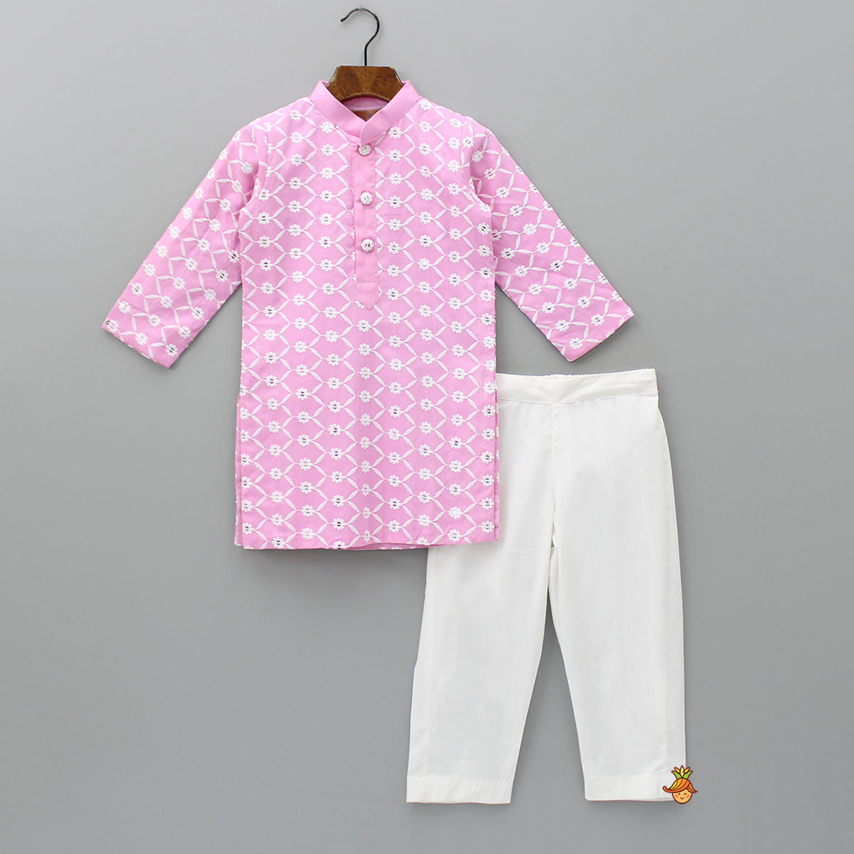 Pre Order: Ethnic Sequins And Thread Embroidered Pink Kurta With Pyjama