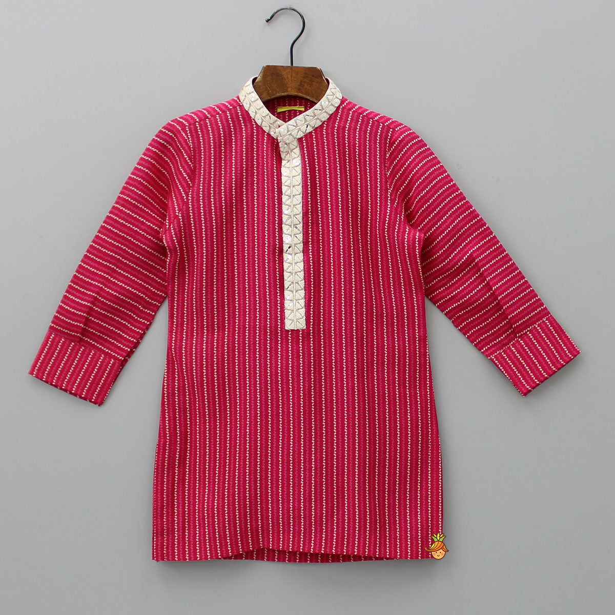 Printed Pink Kurta With Side Buttons Detail Jacket And Pyjama