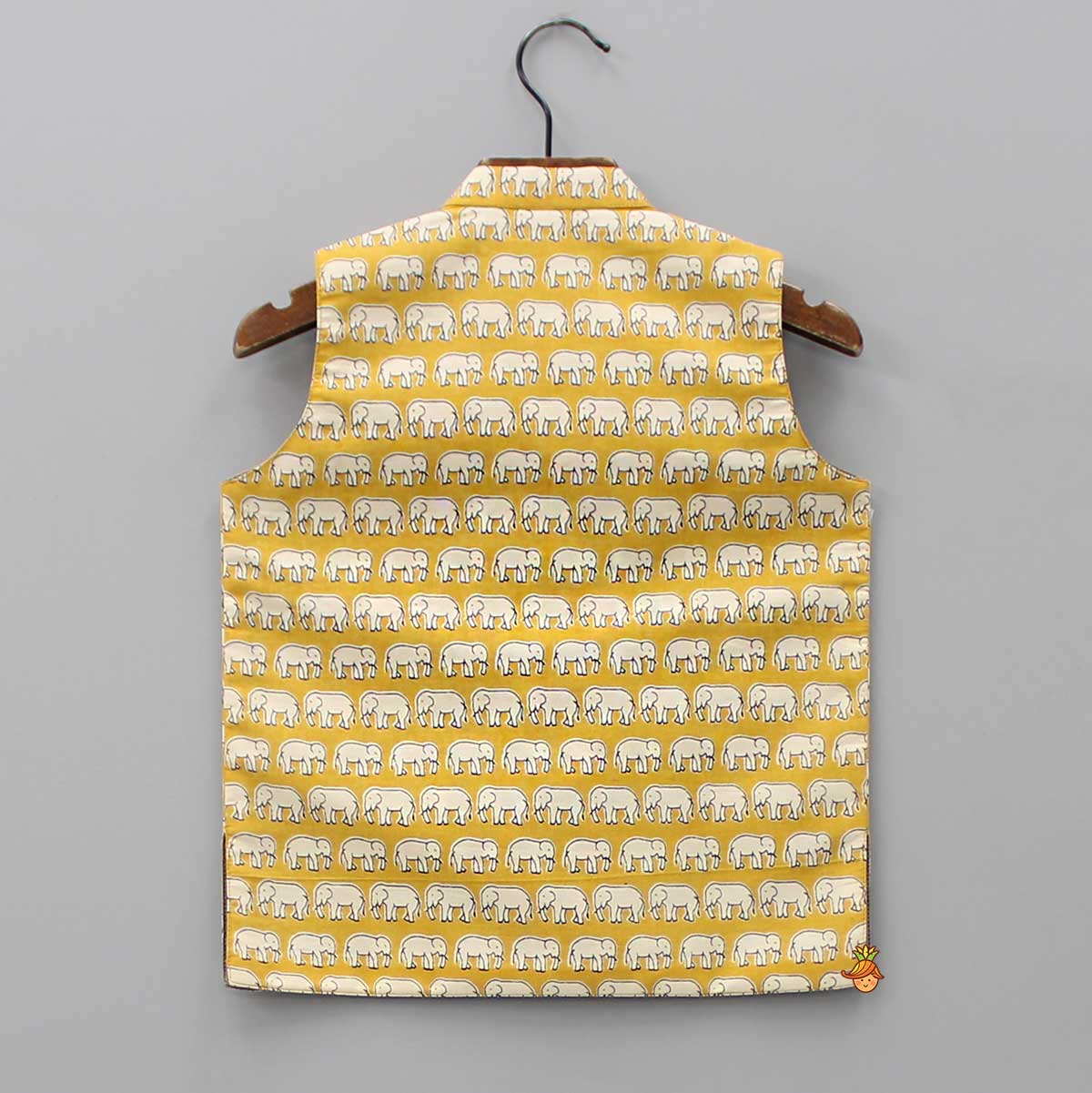 Pocket Detail Elephant Printed Mustard Ethnic Jacket