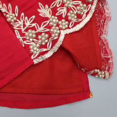 Pre Order: Gota Work Pleated Neckline Red Kurti And Sharara With Dupatta