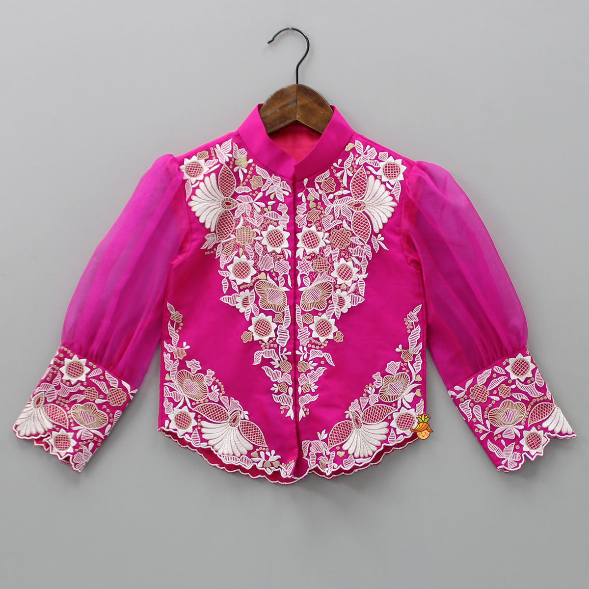 Front Open Embroidered Pink Top And Palazzo