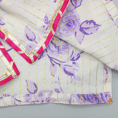 Gota Lace Detail Yoke Lurex Striped Top And Floral Tassels Enhanced Lehenga With Matching Dupatta