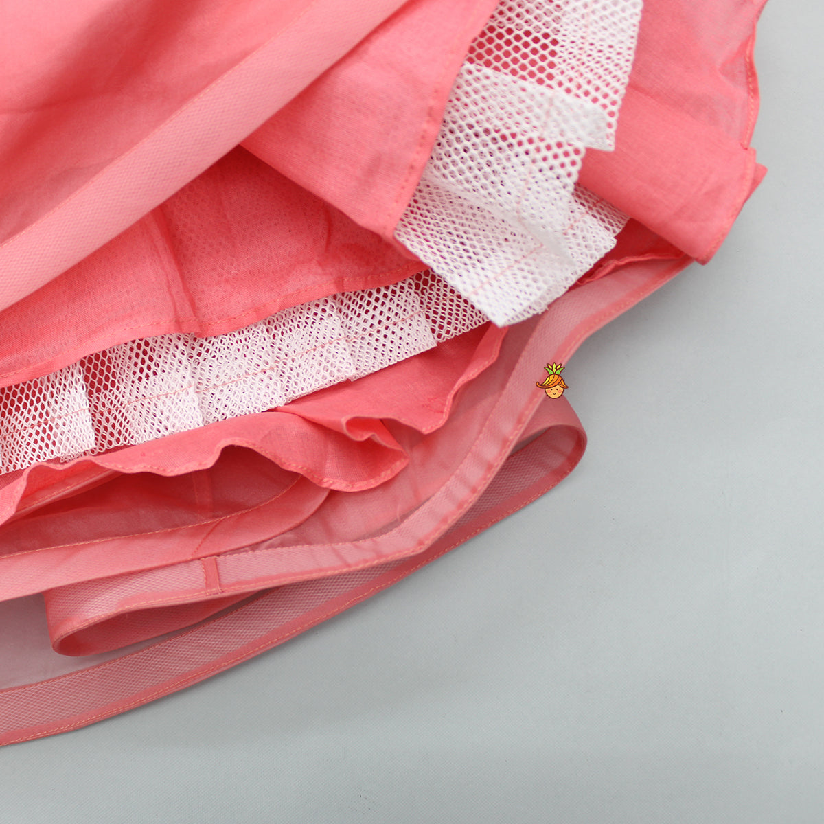 Knot Sleeves Pink Top And Stylish Layered Lehenga With Ruffle Dupatta