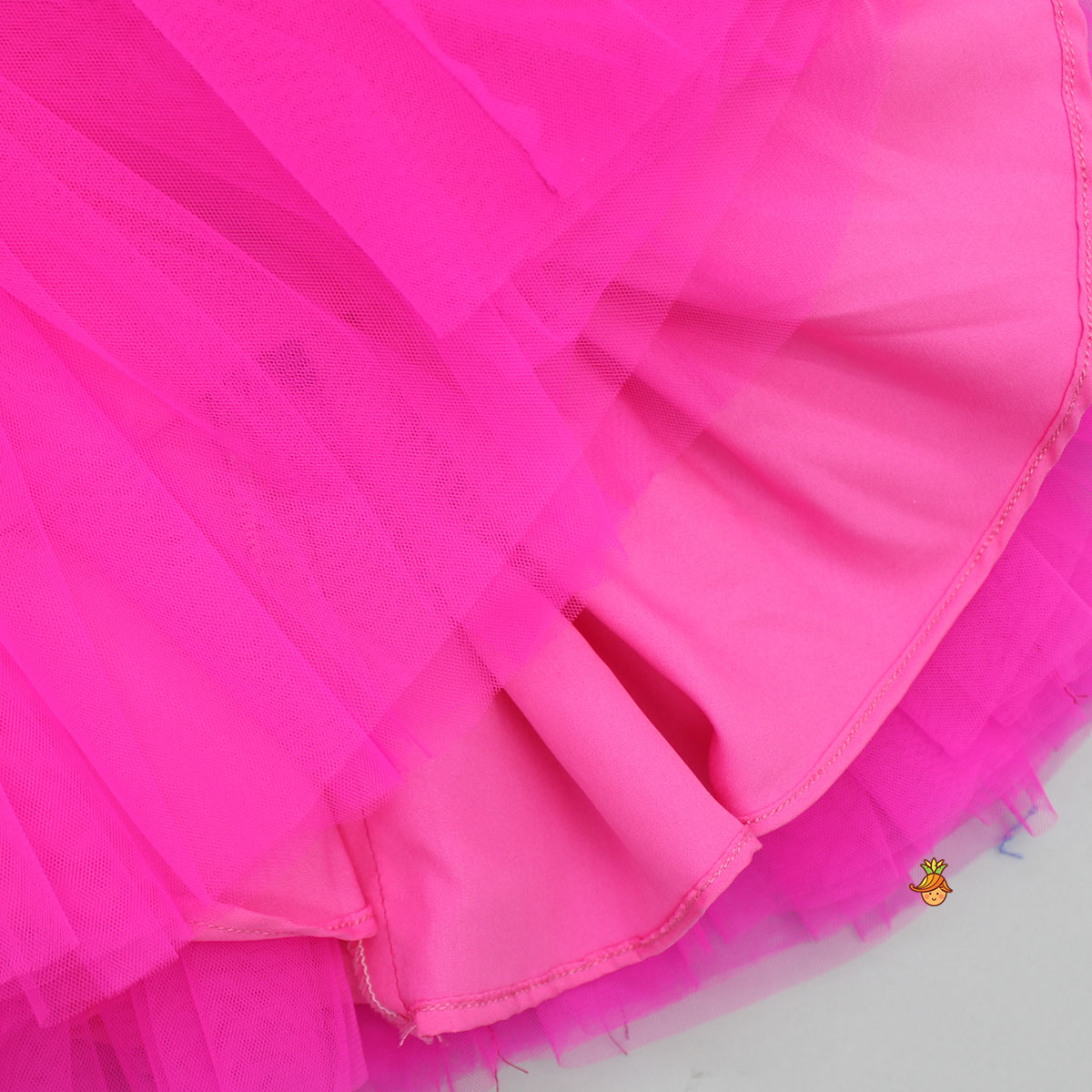 One Shoulder Bow Enhanced Pink And Black Net Dress