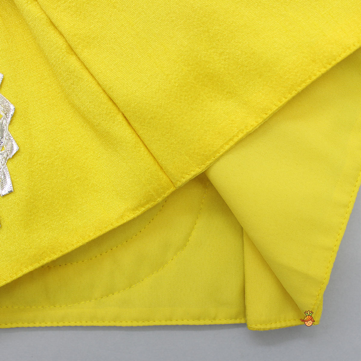 Yellow Gota Lace Work Top And Colour Block Lehenga With Net Dupatta