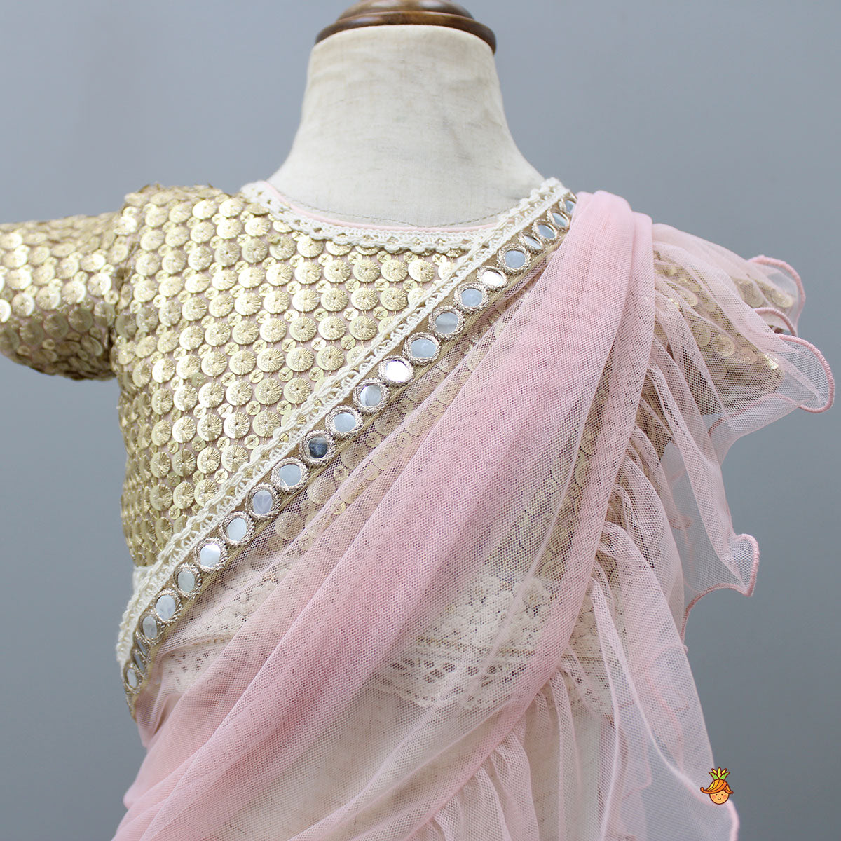 Sequins Work Top With Embroidered Lehenga And Attached Dupatta