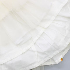 Pre Order: One Shoulder Multi Layered Net Off White Gown With Hair Clip