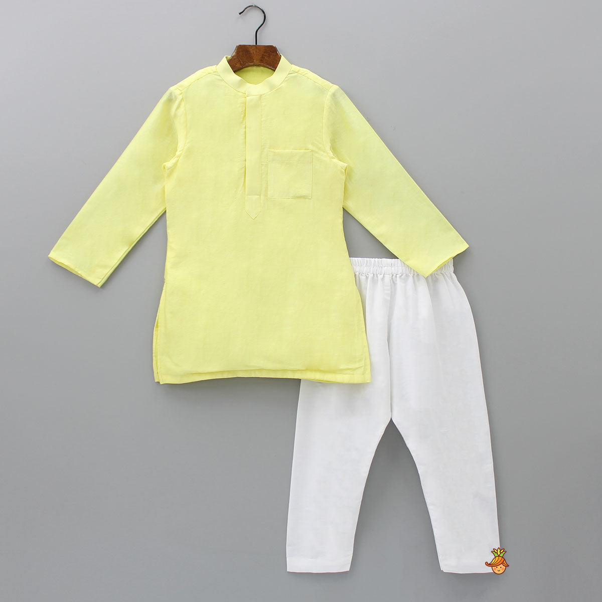 Yellow Ethnic Kurta With Embroidered Jacket And Pyjama