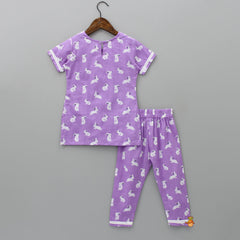 Round Neck Lavender Printed Sleepwear