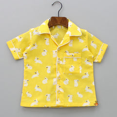 Notch Collar Yellow Printed Sleepwear