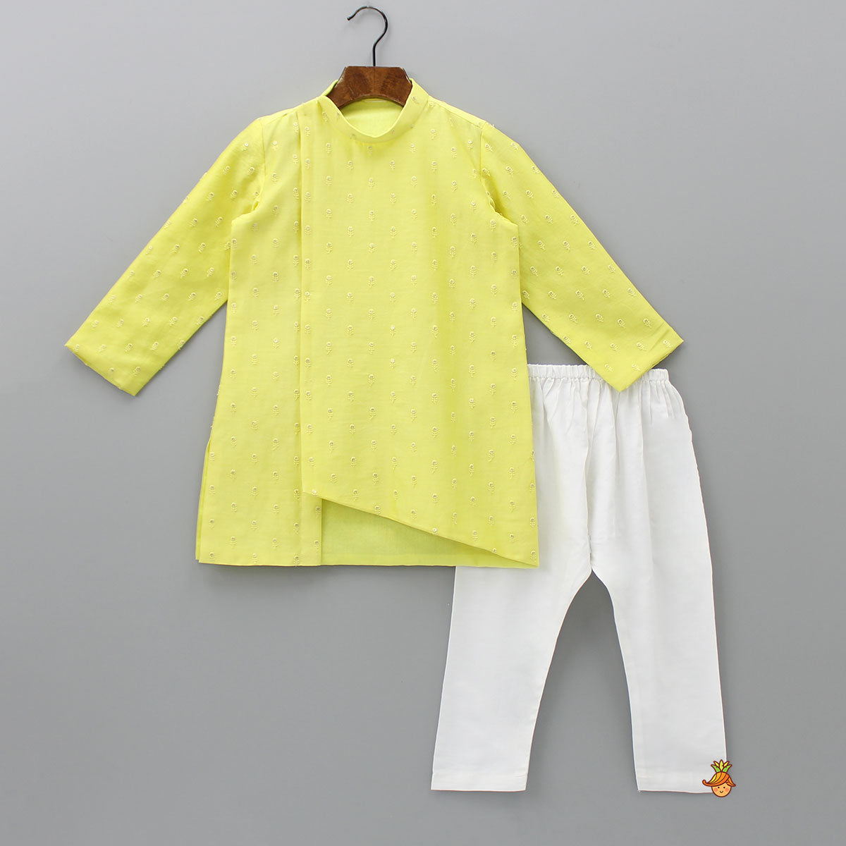 Pre Order: Beautiful Booti Embroidered Ethnic Yellow Kurta With Pyjama