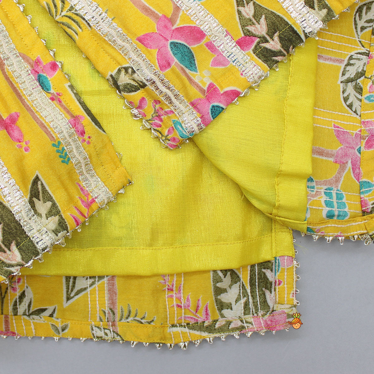 Bell Sleeves Yellow Kurti And Sharara With Net Dupatta