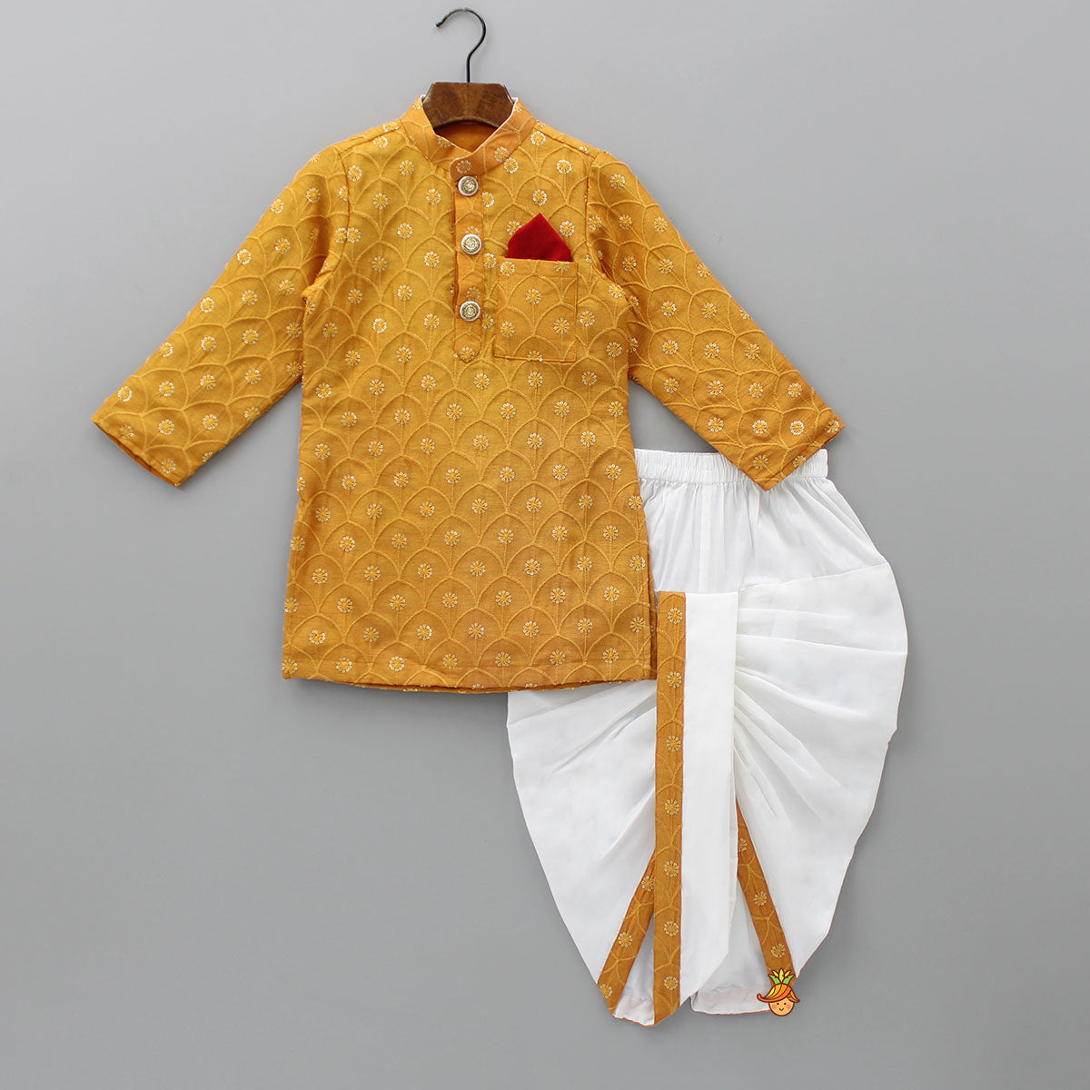 Pre Order: Elegant Orange Embroidered Kurta And Dhoti