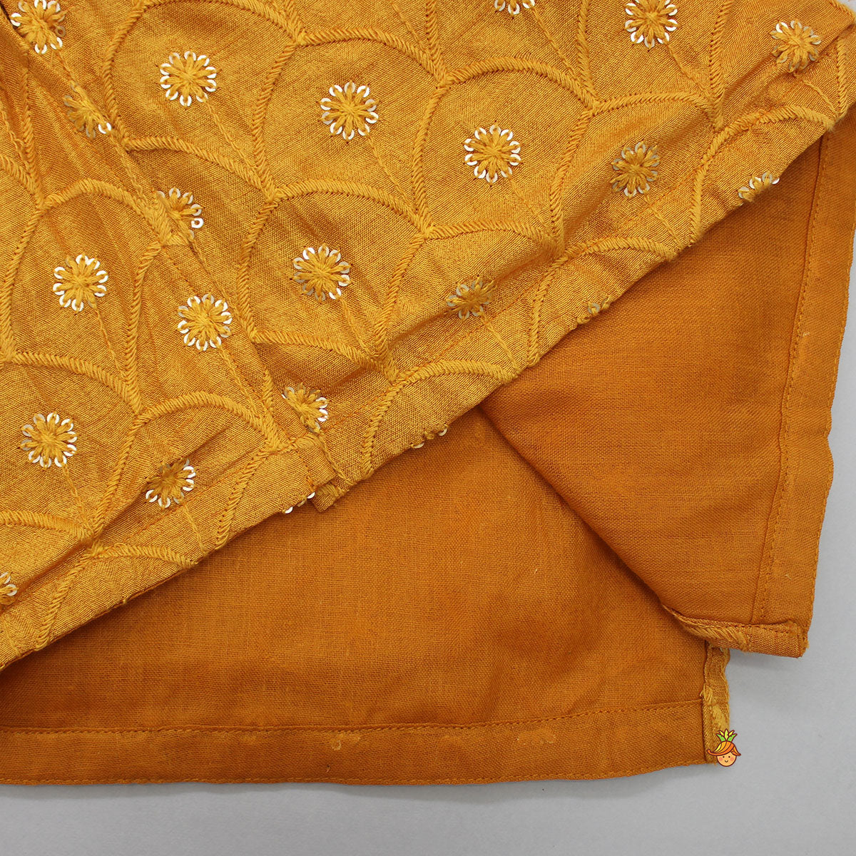 Elegant Orange Embroidered Kurta And Dhoti