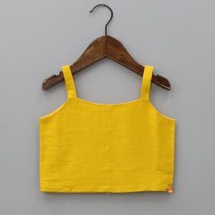 Pre Order: Mustard Crop Top With Notch Collar Jacket And Skirt