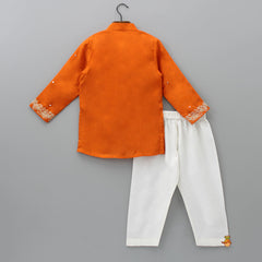 Pre Order: Orange Faux Mirror Work Kurta With Pyjama
