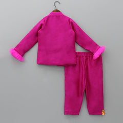 Pre Order: Contrasting Green Crop Top With Pink Jacket And Pant