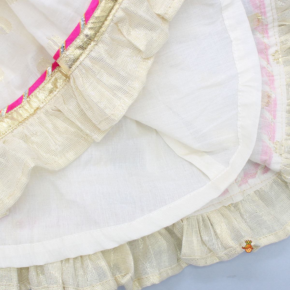 Striped Yoke Off-White Top And Sharara With Fringed Dupatta