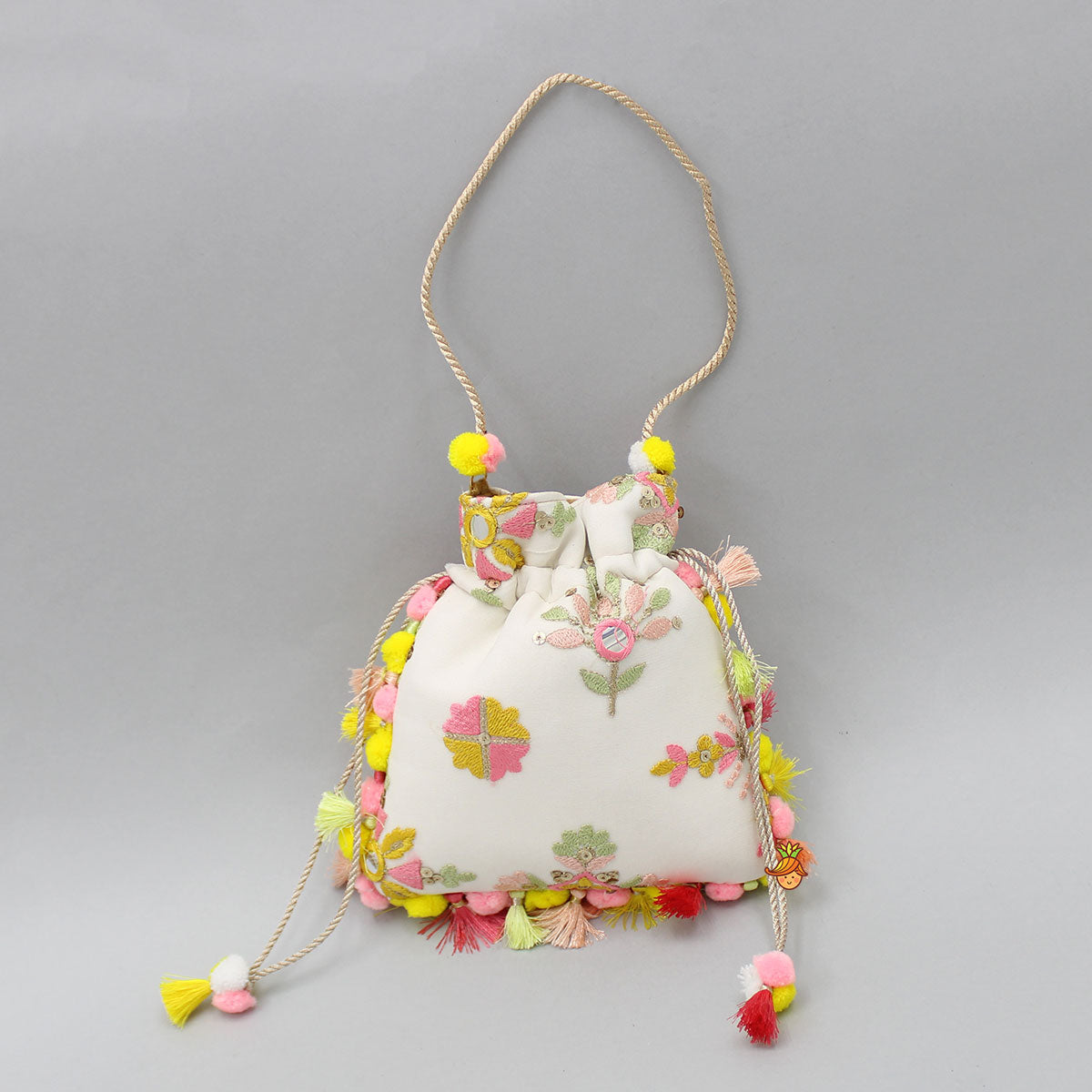 Elegant Embroidered Fringed Potli Bag