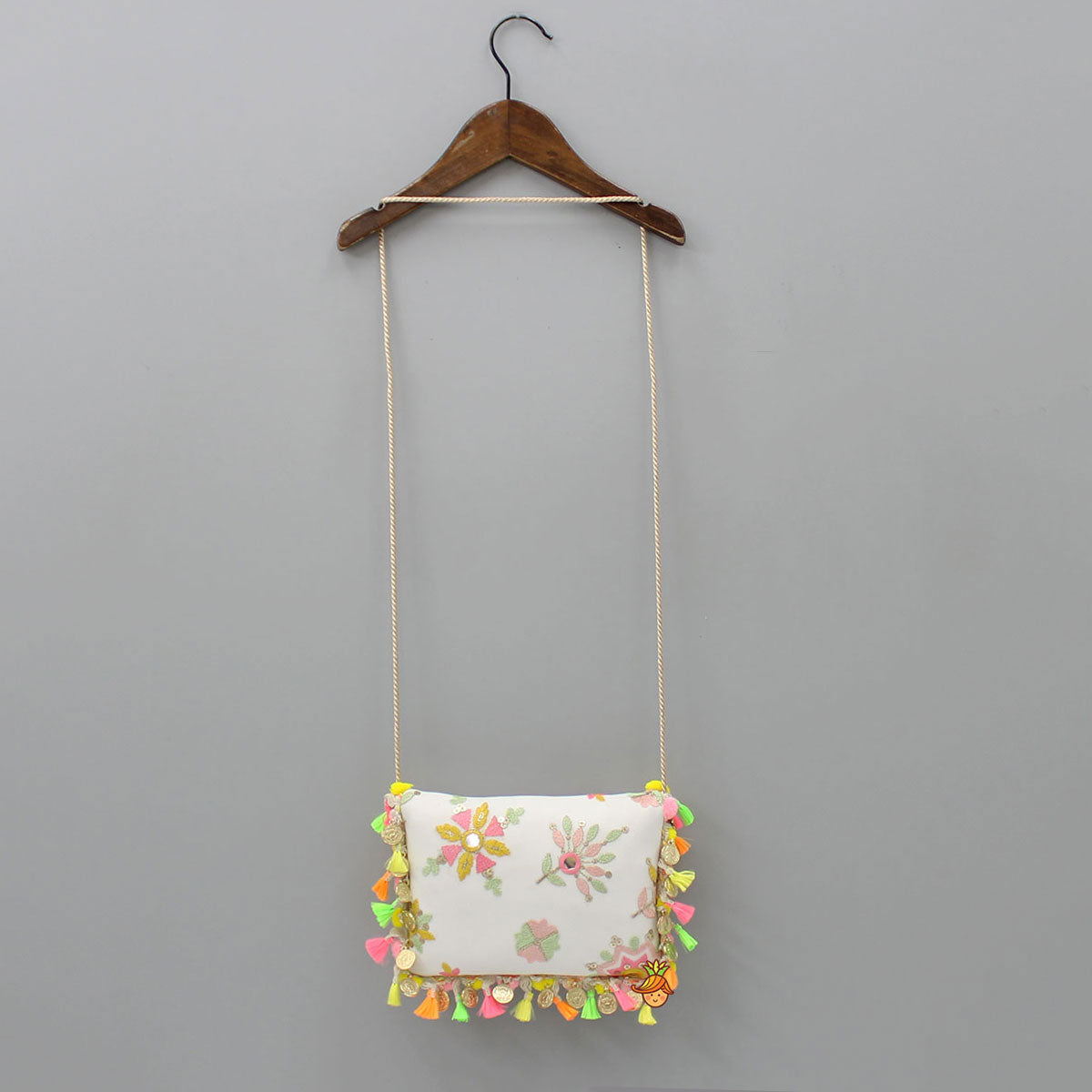 Colourful Thread Embroidered Rope Sling Bag