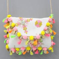 Colourful Thread Embroidered Rope Sling Bag