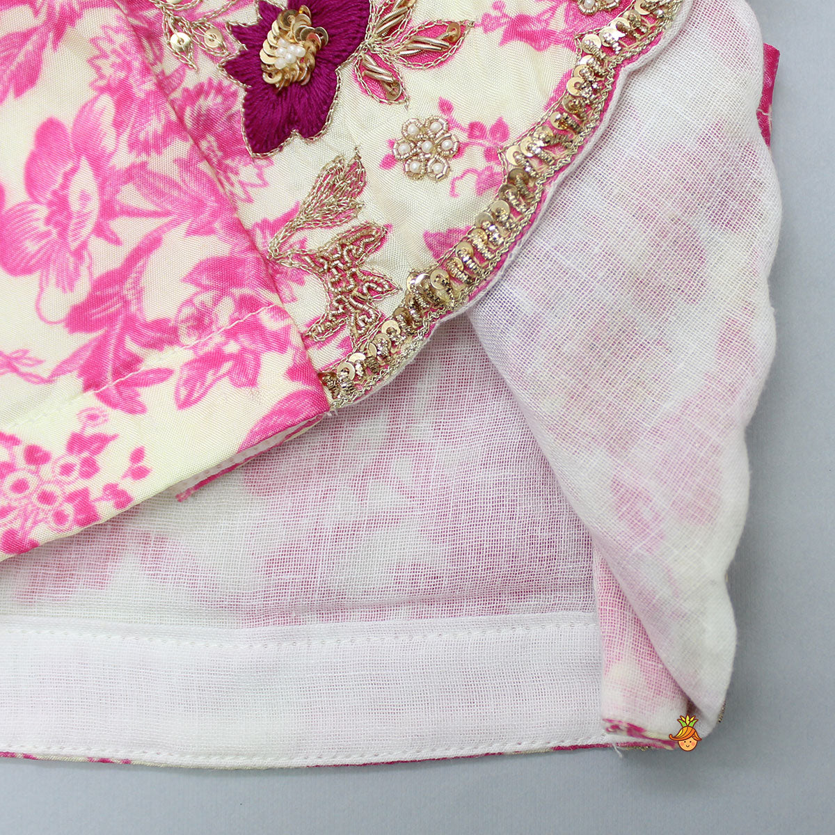 Pre Order: Sleeveless Embroidered Top And Ruffle Hem Pink Lehenga