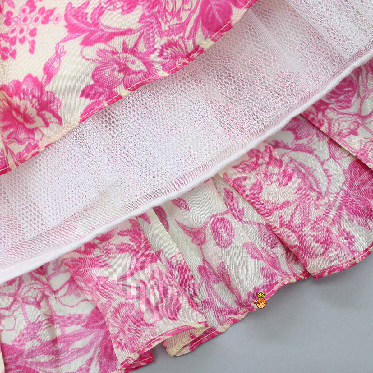 Pre Order: Sleeveless Embroidered Top And Ruffle Hem Pink Lehenga