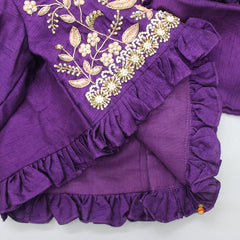 Pre Order: Embroidered Ruffle Purple Top And Palazzo