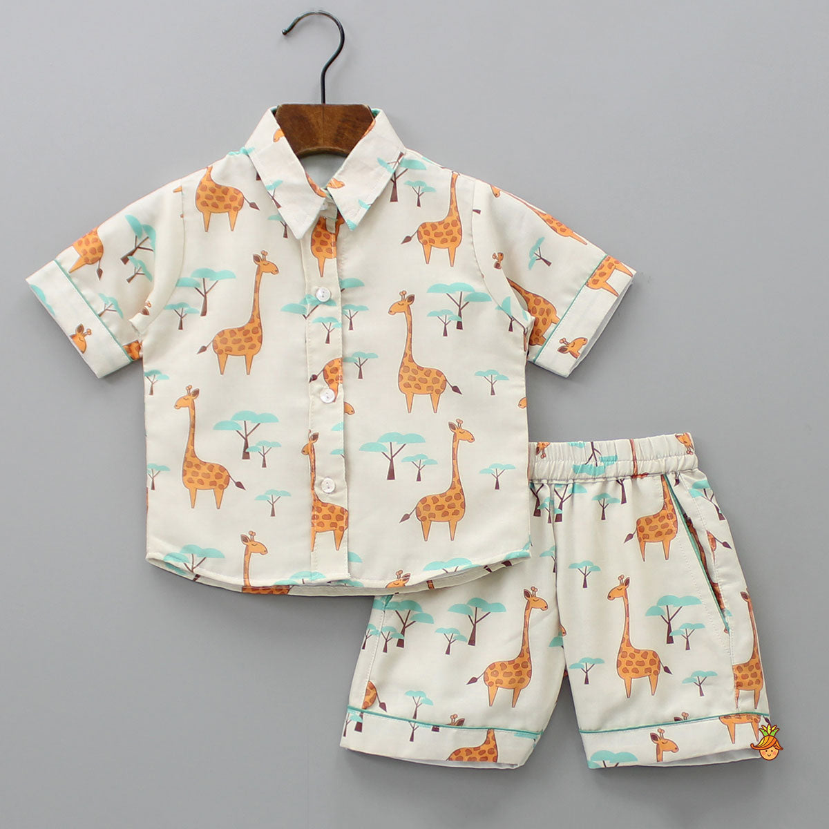 Muslin Cotton Animal-Printed Shirt And Insert Pocket Shorts