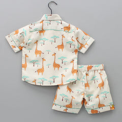 Muslin Cotton Animal-Printed Shirt And Insert Pocket Shorts