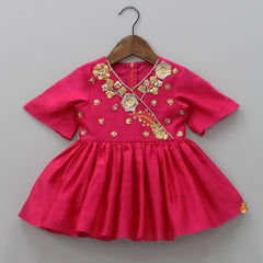 Pre Order: Yoke Embroidered Pink Top And Red Sharara