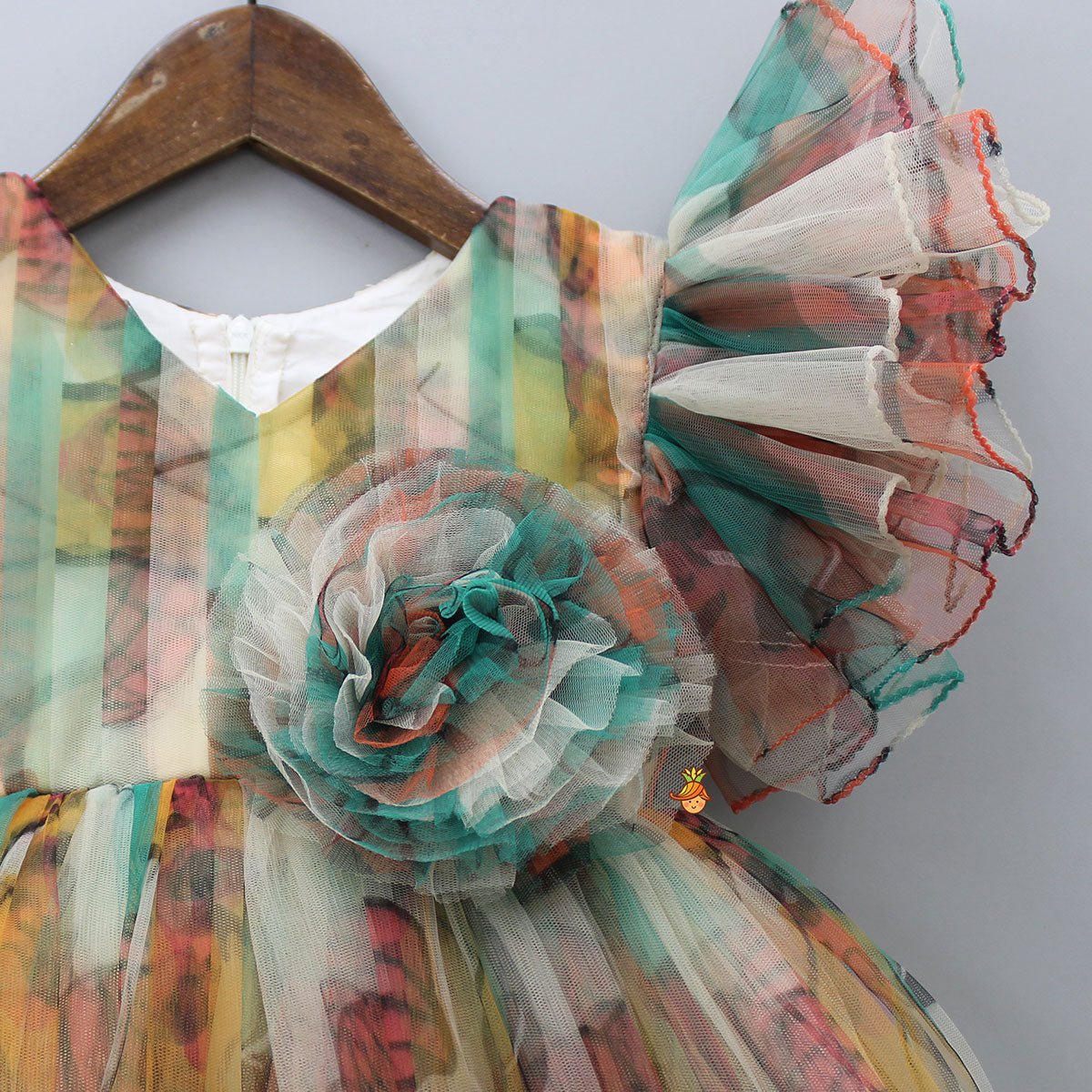 Pleated Yoke Multicolour Net Dress