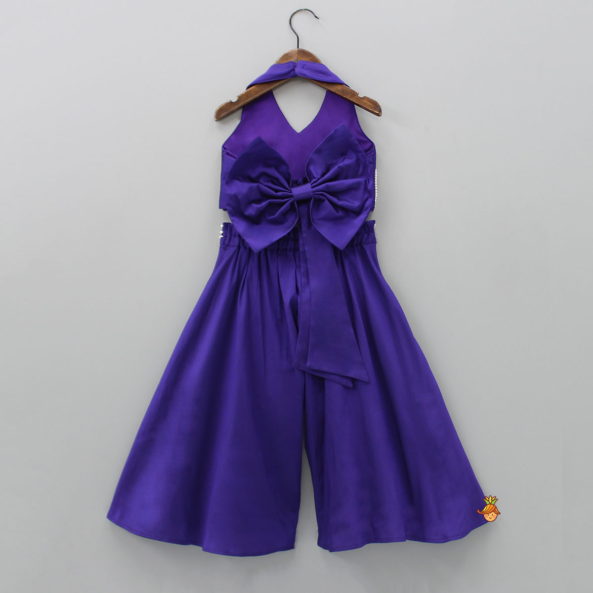 Halter Neck Back Bow Enhanced Purple Top With Flared Palazzo