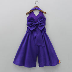 Pre Order: Halter Neck Back Bow Enhanced Purple Top With Flared Palazzo